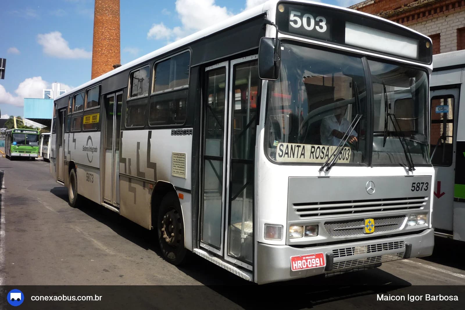 Ônibus Busscar Urbanus 1994, da Viação Piracema de Transportes Ltda, prefixo 5873, em Piracicaba-SP