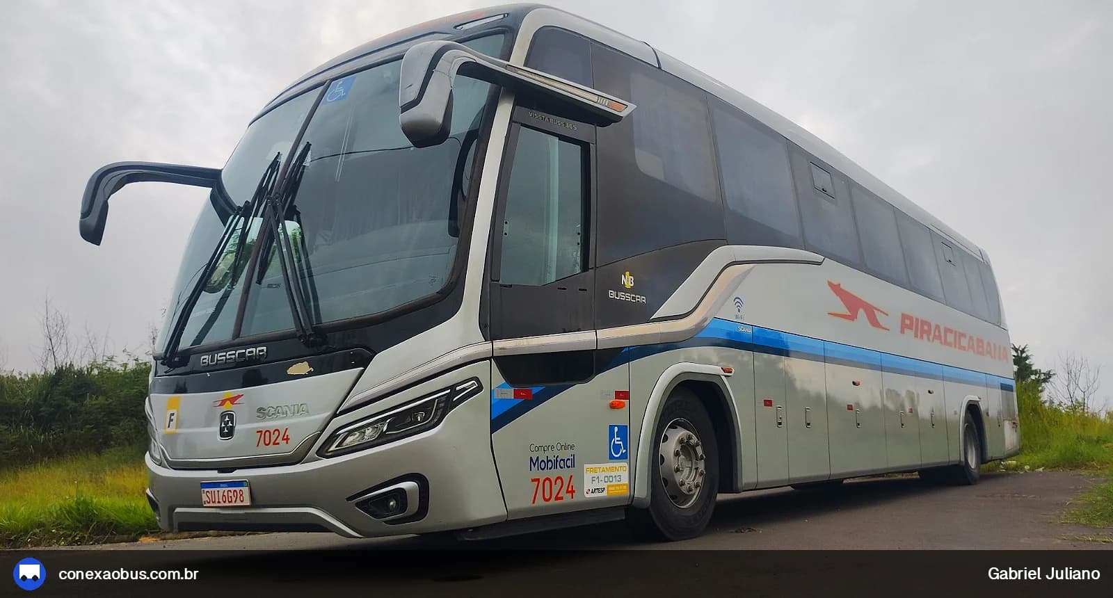 Ônibus Busscar VISSTA Buss 365 NB1, da Viação Piracicabana, prefixo 7024, em Piracicaba-SP