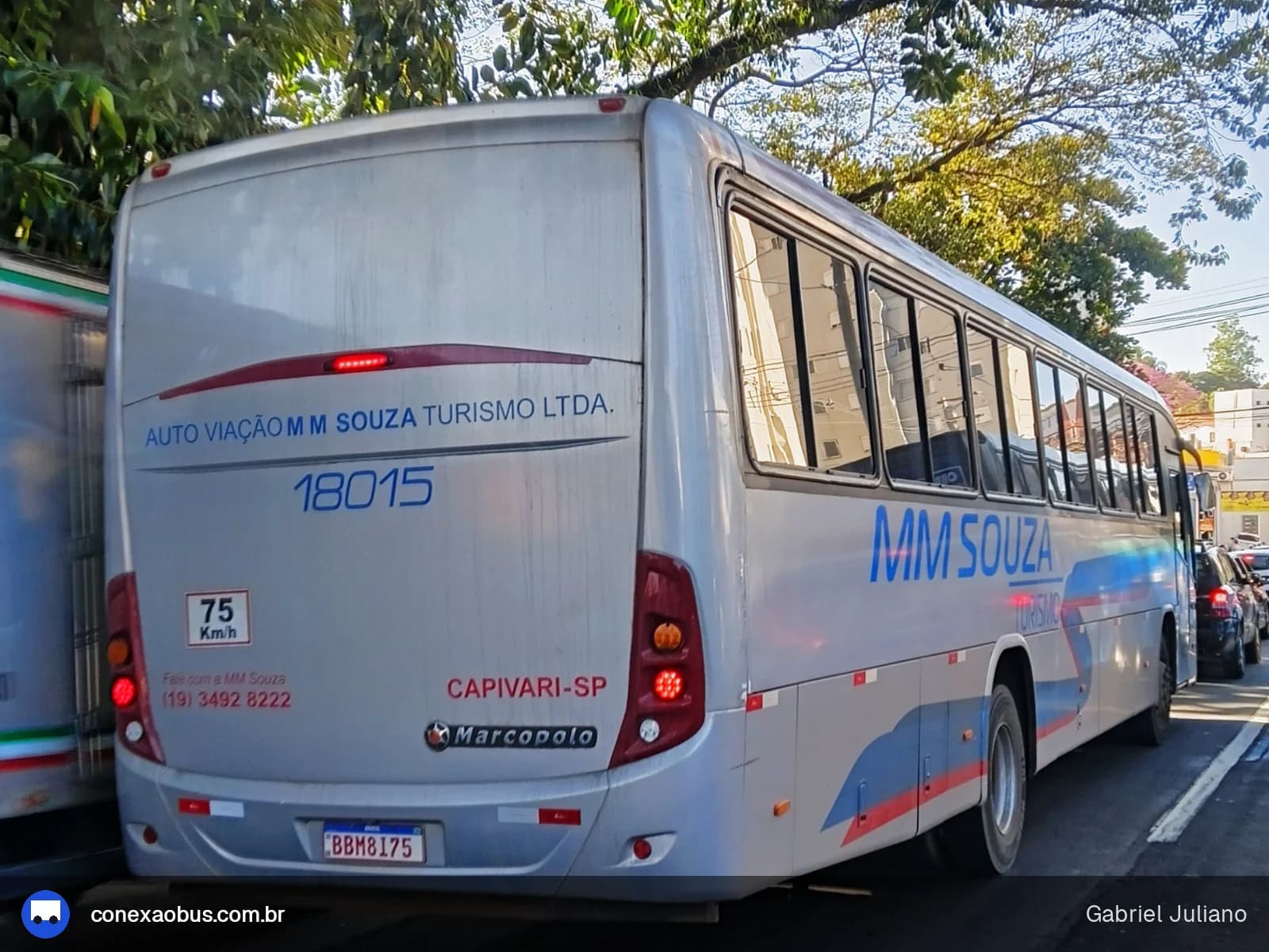 Ônibus Marcopolo IDEALE 2015, da Auto Viação MM SOUZA Turismo, prefixo 18015, em Piracicaba-SP